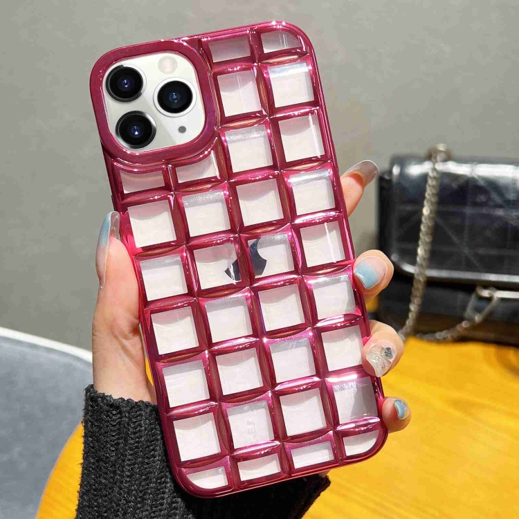 

For iPhone 11 Pro 3D Grid Phone Case(Rose Red)