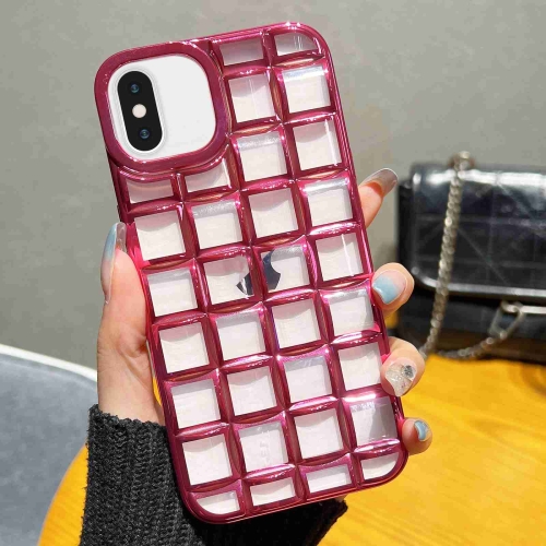 

For iPhone XS / X 3D Grid Phone Case(Rose Red)