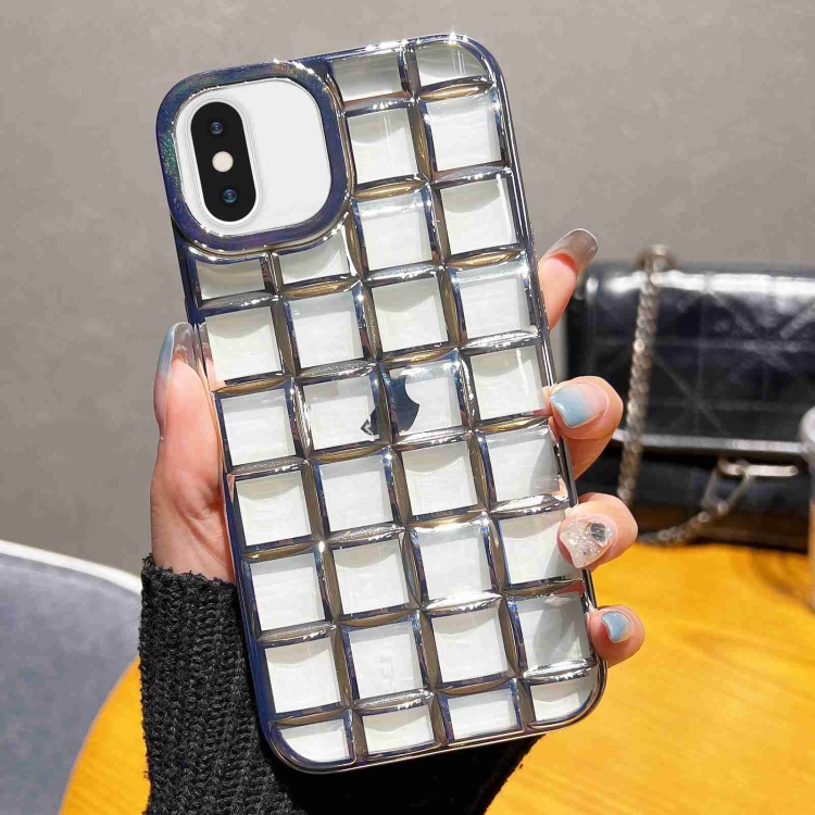 

For iPhone XS / X 3D Grid Phone Case(Silver)