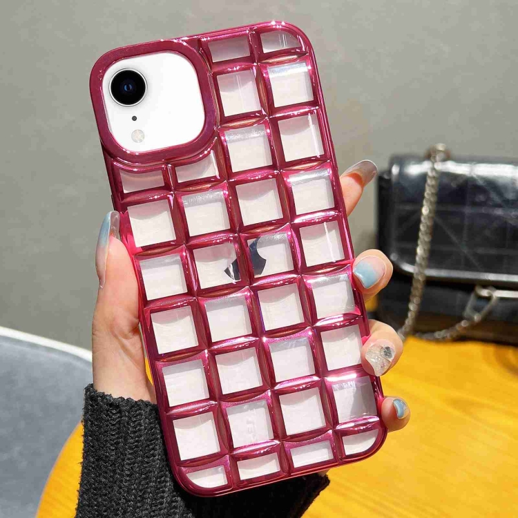 

For iPhone XR 3D Grid Phone Case(Rose Red)