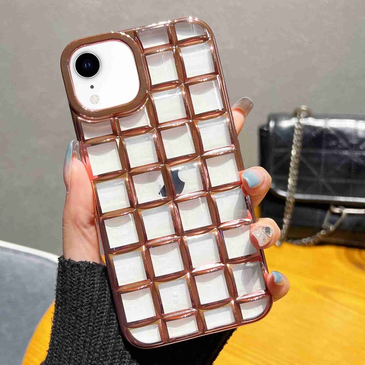 

For iPhone XR 3D Grid Phone Case(Rose Gold)