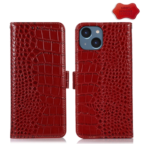 

For iPhone 15 Plus Crocodile Top Layer Cowhide Leather Phone Case(Red)
