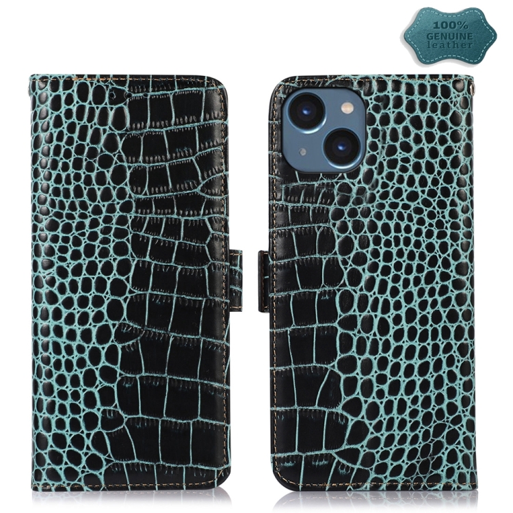 

For iPhone 15 Plus Crocodile Top Layer Cowhide Leather Phone Case(Green)