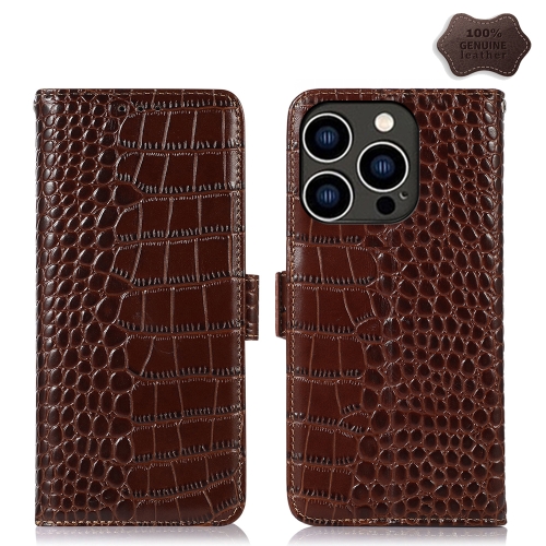 

For iPhone 15 Pro Max Crocodile Top Layer Cowhide Leather Phone Case(Brown)