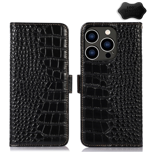 

For iPhone 15 Pro Crocodile Top Layer Cowhide Leather Phone Case(Black)