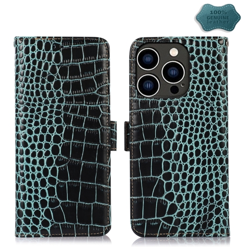 

For iPhone 15 Pro Crocodile Top Layer Cowhide Leather Phone Case(Green)