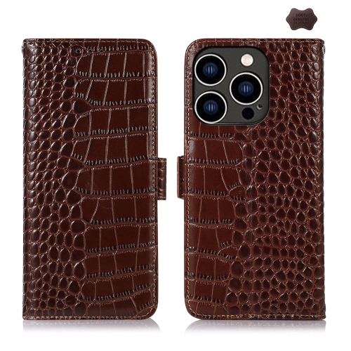 

For iPhone 16 Pro Crocodile Top Layer Cowhide Leather Phone Case(Brown)