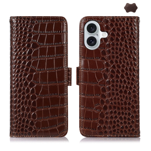 

For iPhone 16 Plus Crocodile Top Layer Cowhide Leather Phone Case(Brown)