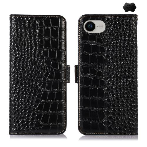 

For iPhone 16e Crocodile Top Layer Cowhide Leather Phone Case(Black)