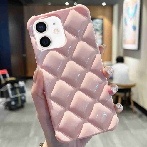 

For iPhone 12 / 12 Pro Diamond Lattice Varnish TPU Phone Case(Pink)