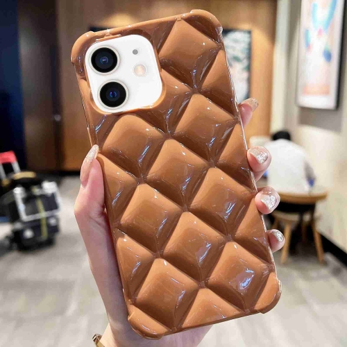 

For iPhone 12 / 12 Pro Diamond Lattice Varnish TPU Phone Case(Brown)