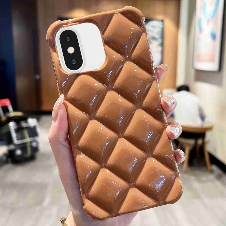 

For iPhone XS / X Diamond Lattice Varnish TPU Phone Case(Brown)