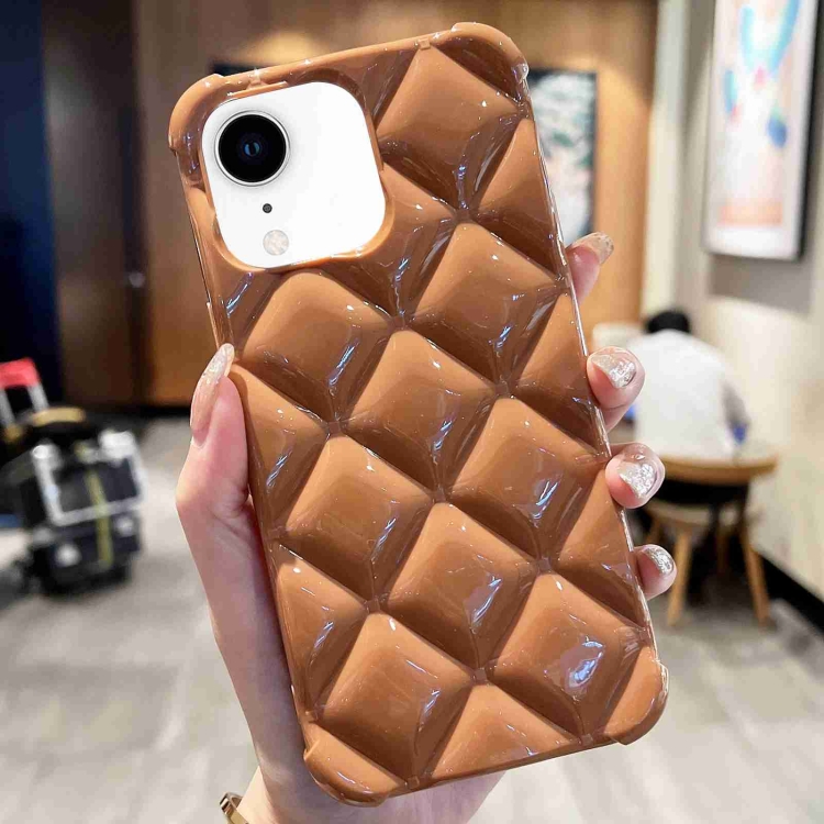 

For iPhone XR Diamond Lattice Varnish TPU Phone Case(Brown)