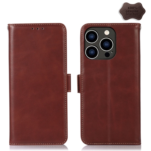 

For iPhone 15 Pro Crazy Horse Top Layer Cowhide Leather Phone Case(Brown)