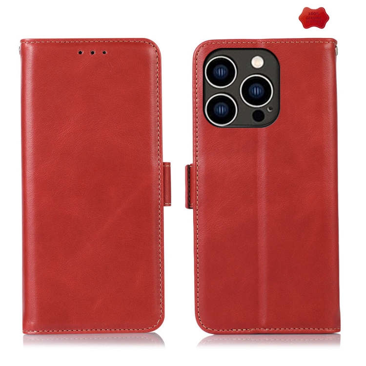 

For iPhone 16 Pro Crazy Horse Top Layer Cowhide Leather Phone Case(Red)