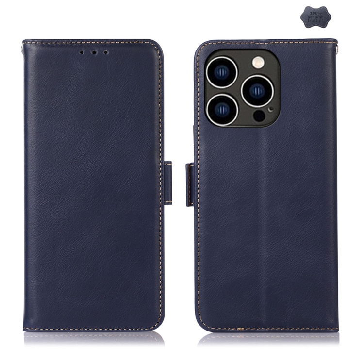 

For iPhone 16 Pro Crazy Horse Top Layer Cowhide Leather Phone Case(Blue)