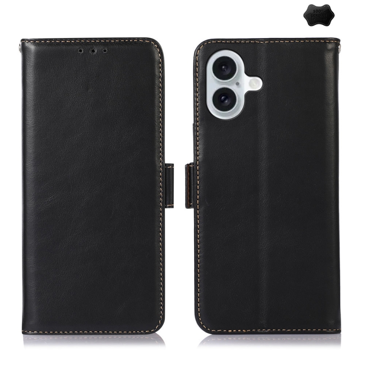 

For iPhone 16 Plus Crazy Horse Top Layer Cowhide Leather Phone Case(Black)