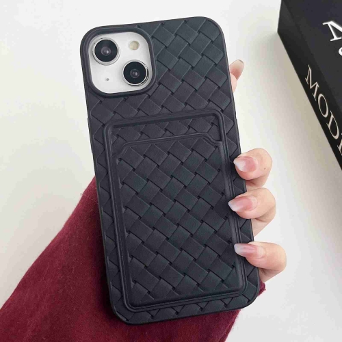 

For iPhone 14 Plus Weave Texture Card Slot Skin Feel Phone Case(Black)