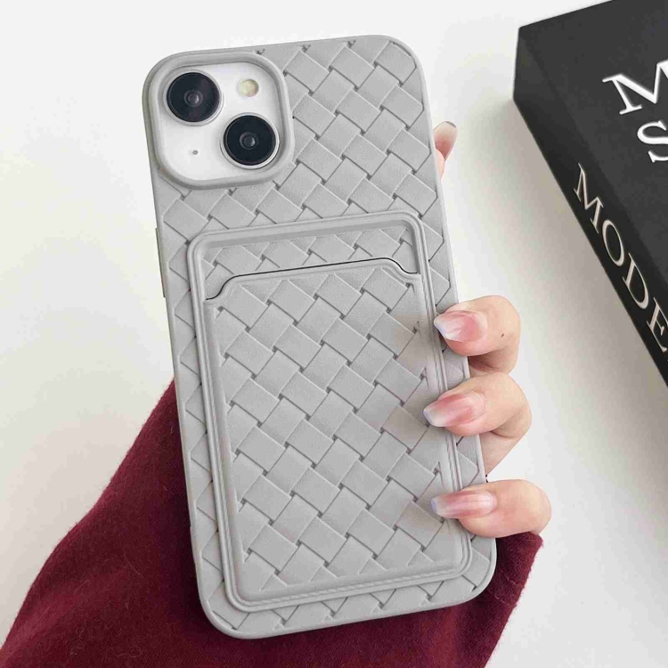 

For iPhone 14 Weave Texture Card Slot Skin Feel Phone Case(Grey)