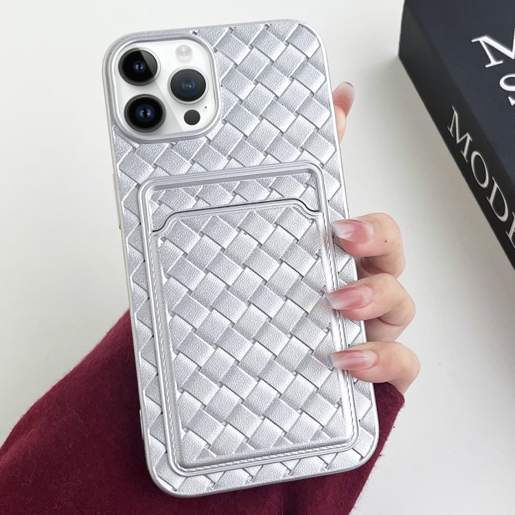 

For iPhone 14 Pro Weave Texture Card Slot Skin Feel Phone Case(Silver)