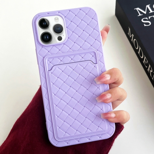 

For iPhone 14 Pro Max Weave Texture Card Slot Skin Feel Phone Case(Light Purple)