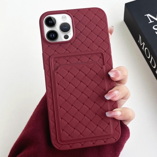 

For iPhone 14 Pro Max Weave Texture Card Slot Skin Feel Phone Case(Wine Red)
