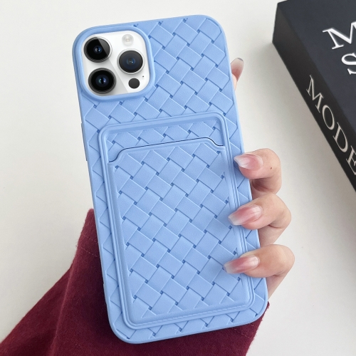 

For iPhone 14 Pro Max Weave Texture Card Slot Skin Feel Phone Case(Sky Blue)