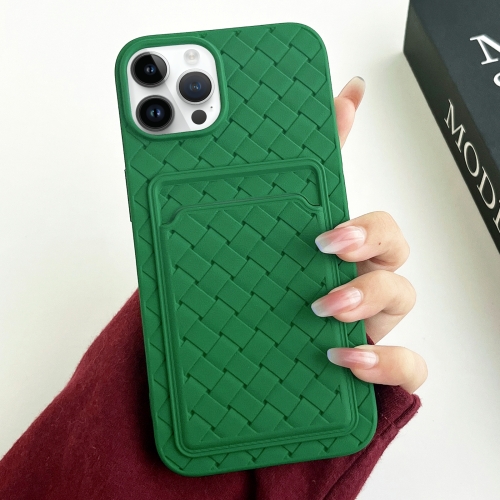 

For iPhone 13 Pro Max Weave Texture Card Slot Skin Feel Phone Case(Green)