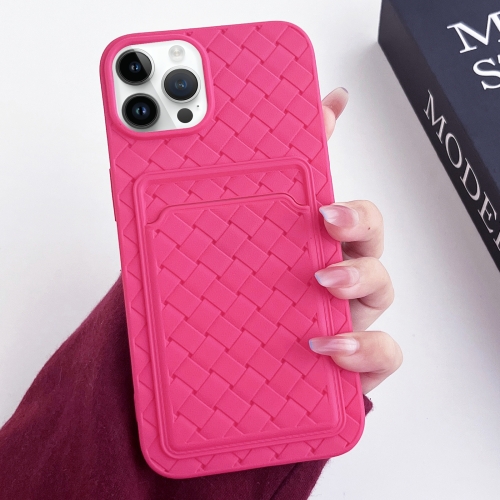 

For iPhone 13 Pro Max Weave Texture Card Slot Skin Feel Phone Case(Rose Red)