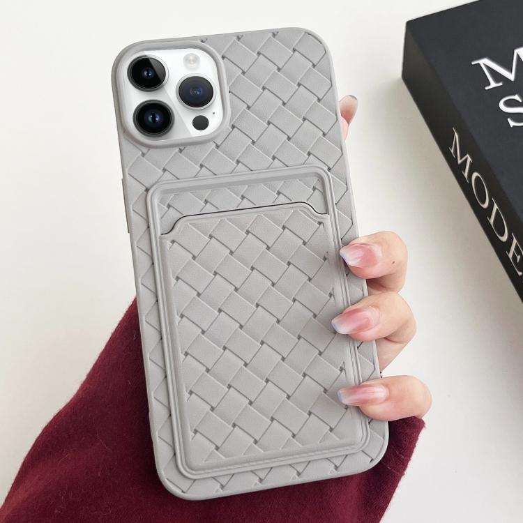 

For iPhone 13 Pro Max Weave Texture Card Slot Skin Feel Phone Case(Grey)