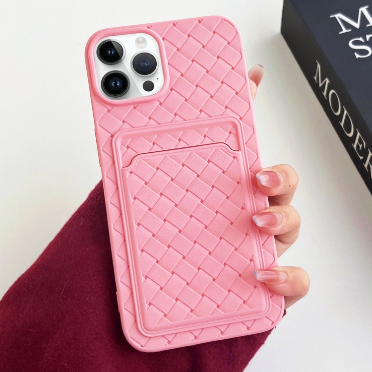 

For iPhone 13 Pro Weave Texture Card Slot Skin Feel Phone Case(Pink)