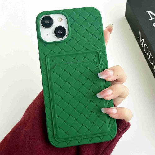 

For iPhone 13 Weave Texture Card Slot Skin Feel Phone Case(Green)