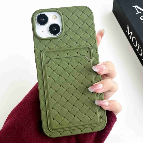 

For iPhone 13 Weave Texture Card Slot Skin Feel Phone Case(Olive Green)