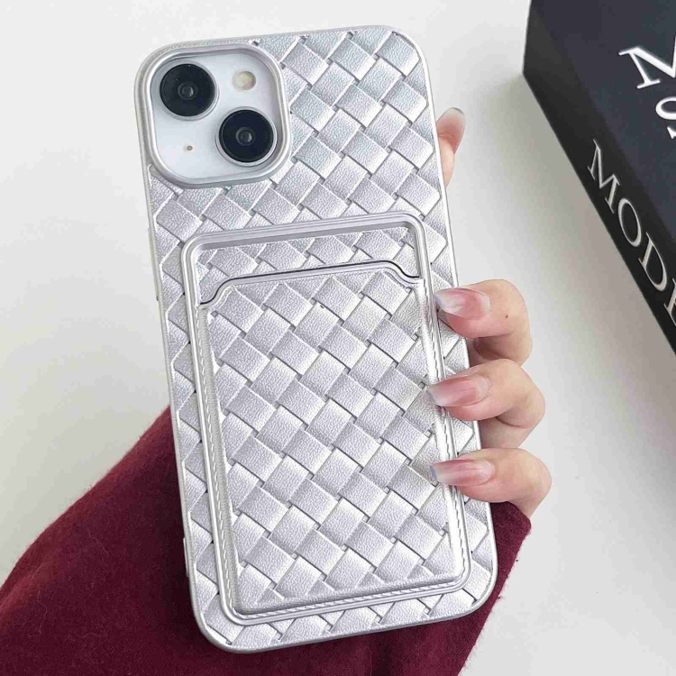 

For iPhone 13 Weave Texture Card Slot Skin Feel Phone Case(Silver)