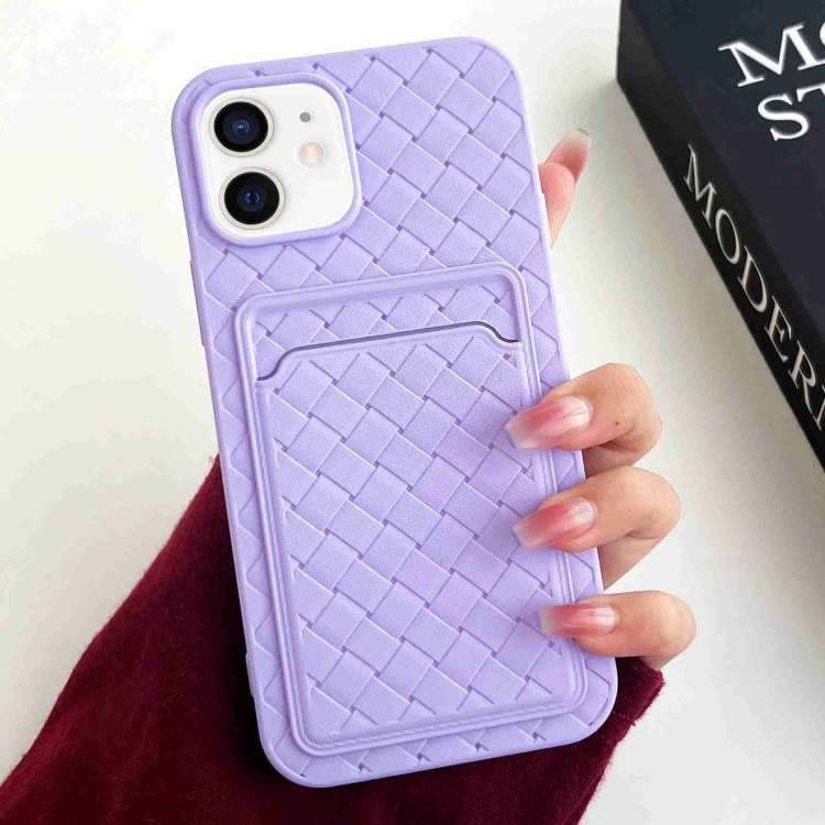 

For iPhone 12 / 12 Pro Weave Texture Card Slot Skin Feel Phone Case(Light Purple)