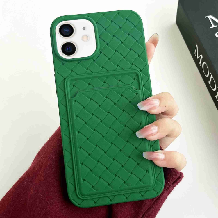 

For iPhone 12 / 12 Pro Weave Texture Card Slot Skin Feel Phone Case(Green)