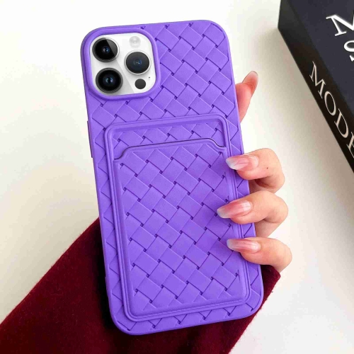 

For iPhone 12 Pro Max Weave Texture Card Slot Skin Feel Phone Case(Dark Purple)