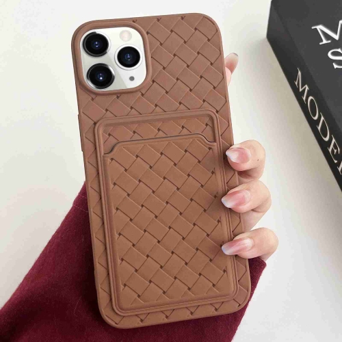 

For iPhone 11 Pro Max Weave Texture Card Slot Skin Feel Phone Case(Brown)