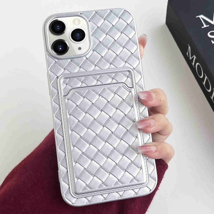 

For iPhone 11 Pro Max Weave Texture Card Slot Skin Feel Phone Case(Silver)