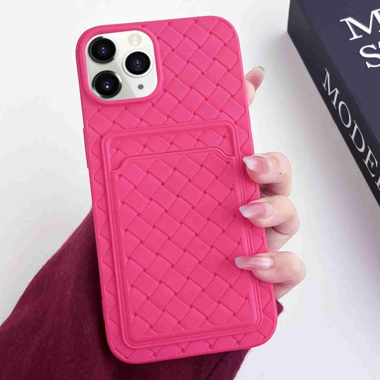

For iPhone 11 Pro Max Weave Texture Card Slot Skin Feel Phone Case(Rose Red)