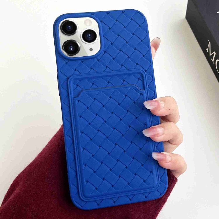 

For iPhone 11 Pro Max Weave Texture Card Slot Skin Feel Phone Case(Dark Blue)