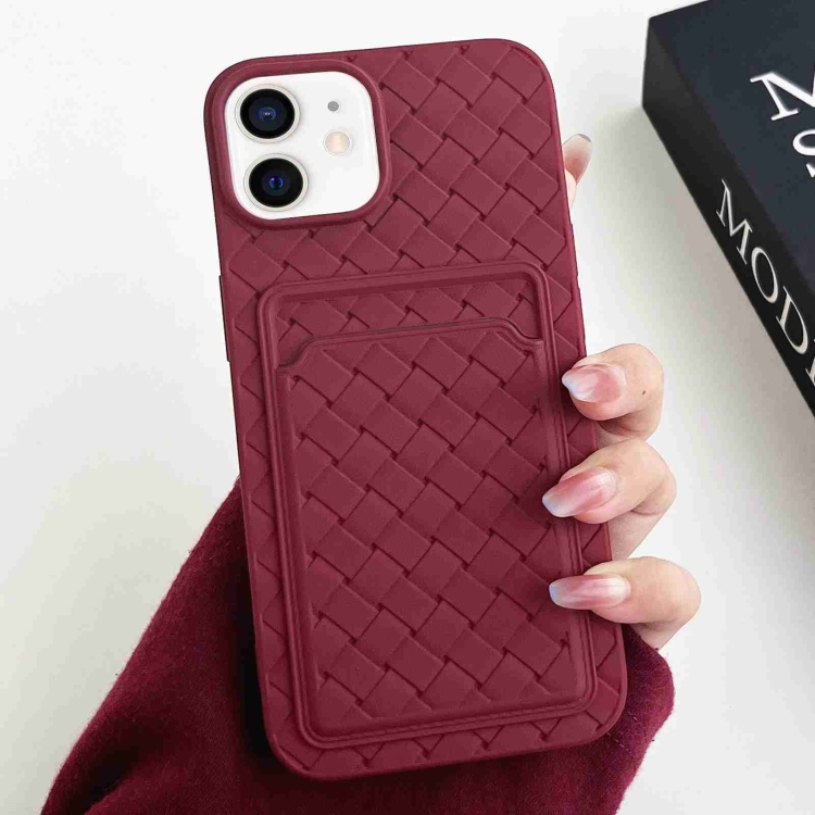 

For iPhone 11 Weave Texture Card Slot Skin Feel Phone Case(Wine Red)
