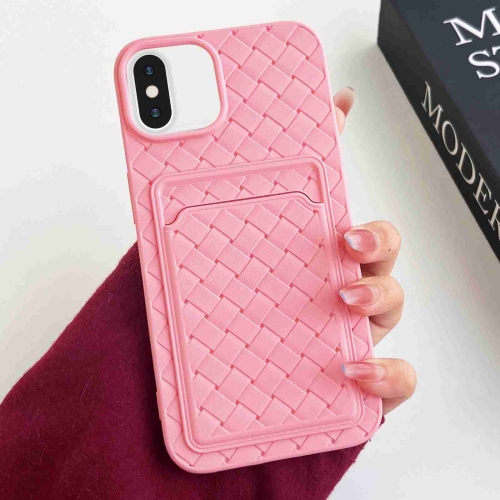 

For iPhone XS / X Weave Texture Card Slot Skin Feel Phone Case(Pink)