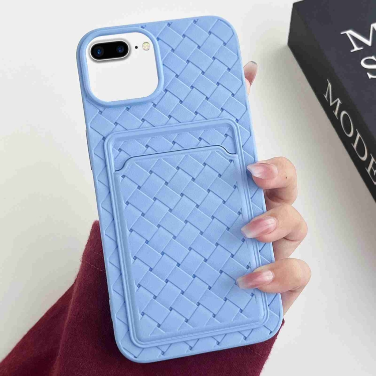

For iPhone 8 Plus / 7 Plus Weave Texture Card Slot Skin Feel Phone Case(Sky Blue)