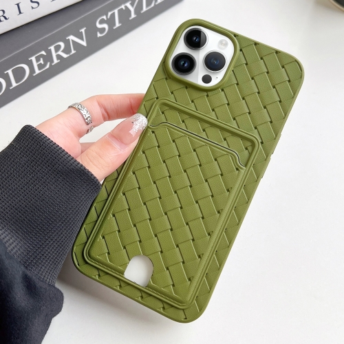 For iPhone 14 Pro Max Weave Texture Card Slot Skin Feel Phone Case