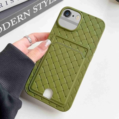 

For iPhone SE 2022 / SE 2020 / 8 / 7 Weave Texture Card Slot Skin Feel Phone Case with Push Card Hole(Olive Green)