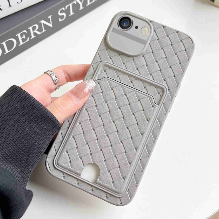 

For iPhone SE 2022 / SE 2020 / 8 / 7 Weave Texture Card Slot Skin Feel Phone Case with Push Card Hole(Grey)