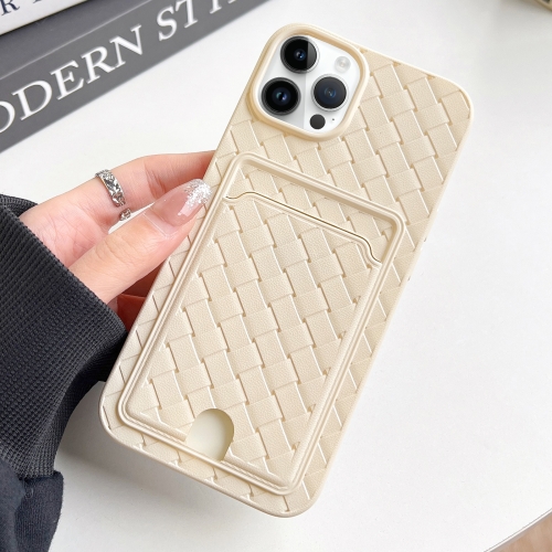 

For iPhone 13 Pro Weave Texture Card Slot Skin Feel Phone Case with Push Card Hole(White)