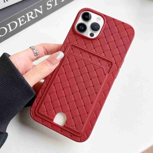 

For iPhone 12 Pro Max Weave Texture Card Slot Skin Feel Phone Case with Push Card Hole(Red)