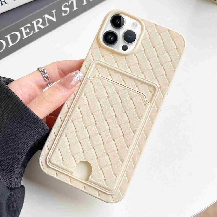 

For iPhone 12 Pro Max Weave Texture Card Slot Skin Feel Phone Case with Push Card Hole(White)